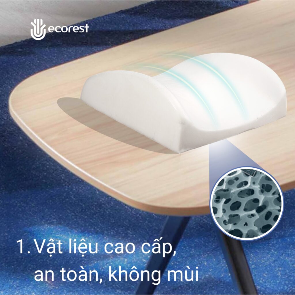 Đệm lưng công thái học của Ecorest được chế tạo từ vật liệu cao cấp, an toàn, không mùi